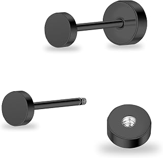 ZDE Women Earrings Flat Back Dot Earrings Titanium Hypoallergenic Cartilage Non-Nickel Earrings Studs for Sensitive Ears Simple Classic 3mm/4mm/5mm/6mm Screw On Stud Earring