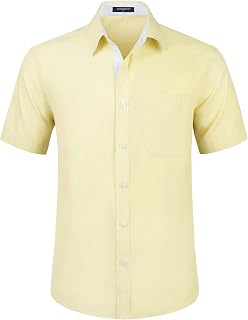 HISDERN Men's Short Sleeve Dress Shirt Regular Fit - Solid Summer Shirt with Chest Pocket S-4XL