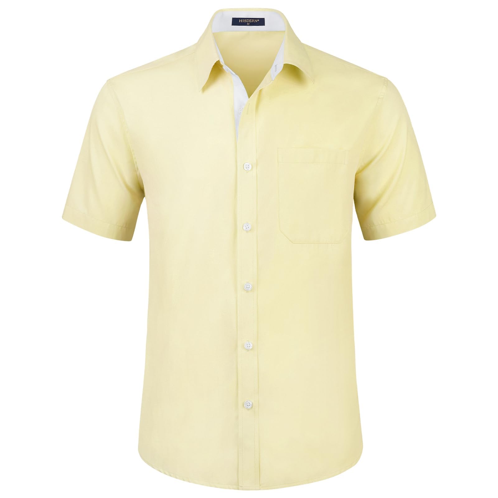 HISDERN Men's Short Sleeve Dress Shirt Regular Fit - Solid Summer Shirt with Che