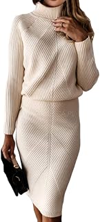 ORANDESIGNE Women's Turtleneck Dress Set 2 Pieces Winter Clothes Sweater and Skirt Elegant Knitted Dress Bodycon Skirt