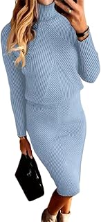 ORANDESIGNE Women's Knitted Sweater Dress Set 2 Pieces Winter Turtleneck Sweater and Pencil Skirt Knitted Elegant Bodycon Dress