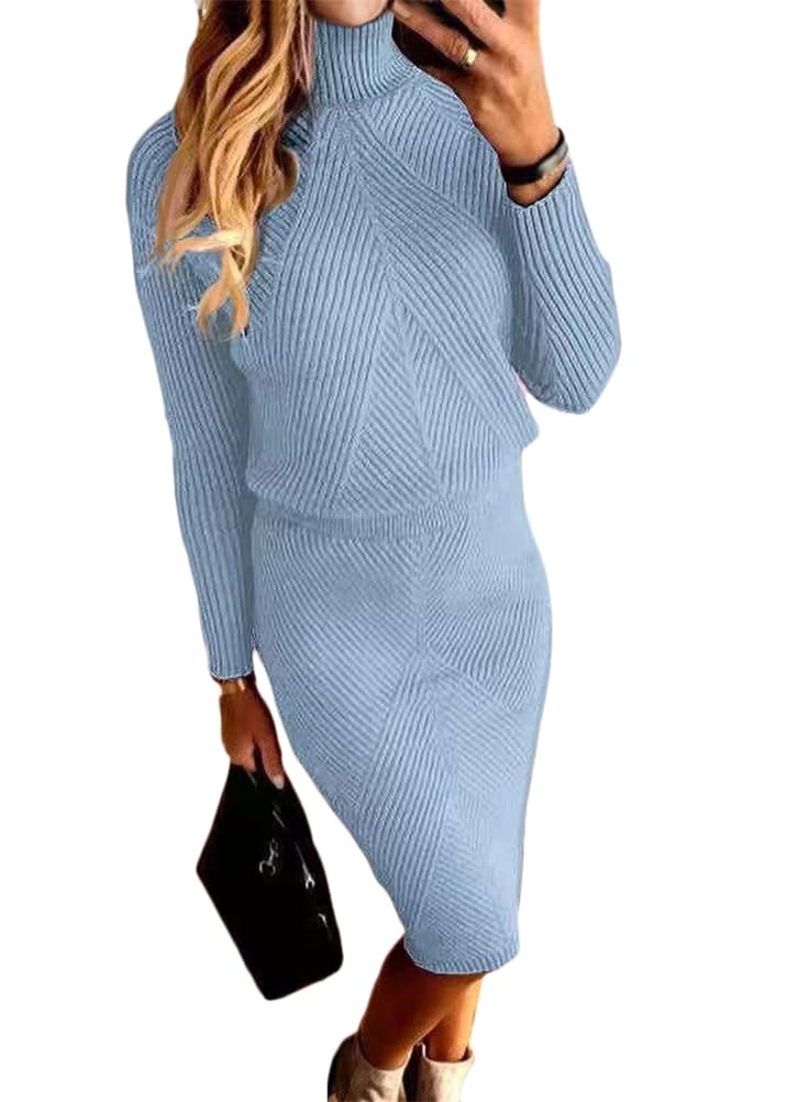 ORANDESIGNE Women's Knitted Sweater Dress Set 2 Pieces Winter Turtleneck Sweater