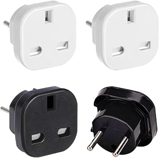 UK to European Plug Adapter,4 Pack EU Travel Adaptor Europe Converter Type C, E, F for Spain, France, Italy, Portugal, Germany, Netherlands, Greece, Poland, Turkey and More