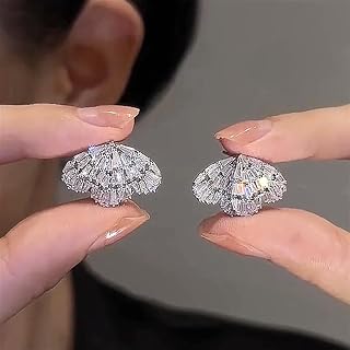 Romantic Lady Double Hearts Stud Earrings Full Sparkling Cubic Zirconia