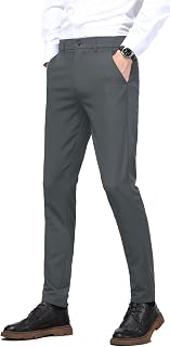 Plaid&Plain Men's 4-Way Flex Stretch Slim Fit Dress Pants