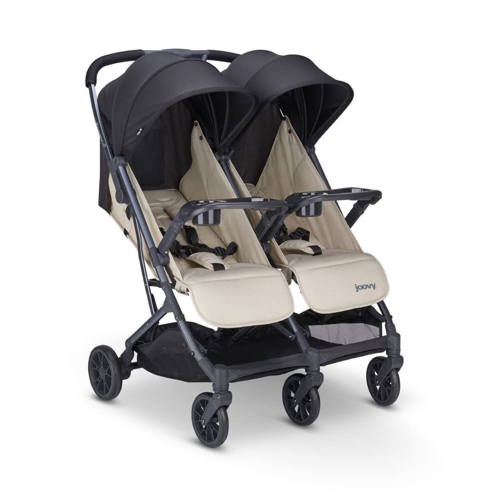 Joovy Kooper X2 Lightweight Travel Double Stroller, Sand | Compact tri-fold desi