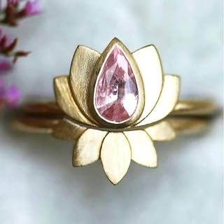 2 Pieces Lotus Shape Engagement Ring Set for Women with Cubic Zirconia
