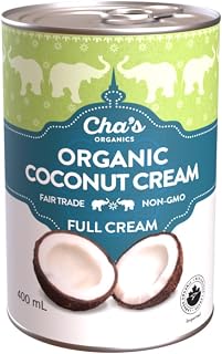 Cha’s Organics Organic Coconut Cream, Full Cream, Unsweetened, Gluten Free, Non-GMO, Vegan, 400mL
