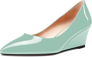 Aachcol Women's Wedge Mid Heel Pointed Heel Toe Pumps Slip-on Shoes Wedding Party 5CM