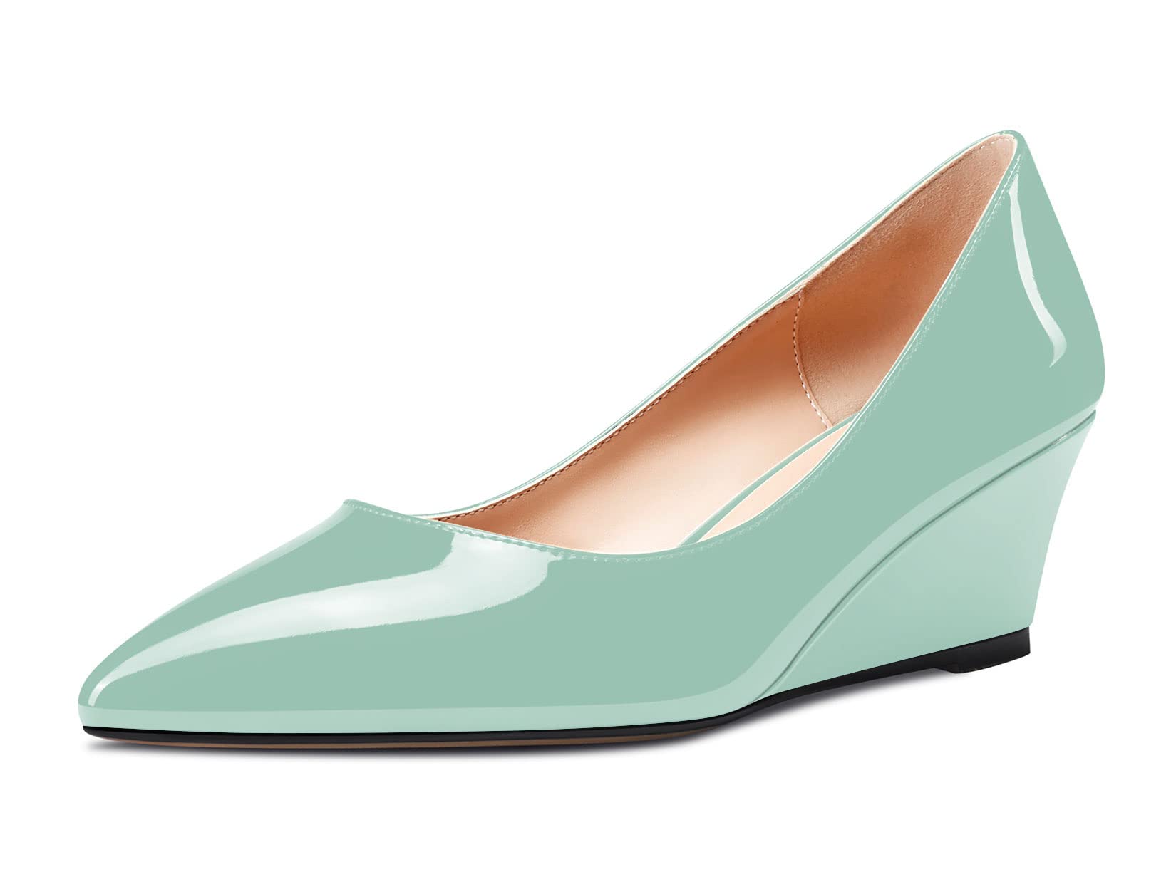 Aachcol Women's Wedge Mid Heel Pointed Heel Toe Pumps Slip-on Shoes Wedding Part