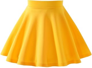 Girls Solid Skater Skirt High Waist Flared A-Line Mini Casual Skirt