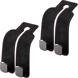 Car Seat Headrest Hooks for Purses and Bags - Support Car Headrest Hooks for Purses and Bags Coat, Leather Car Bag Purse Holder with Double Hooks (Black-2PC)