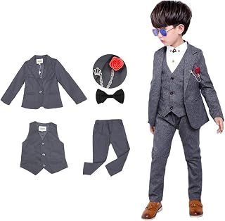Alice Boys Formal Suit, 4-Piece Suit Set, Jacket, Vest, Trousers, Bow Tie, Stylish, Cool, For Ceremonies and Graduation, Slim Fit, Wearer Height: 2 ft 11 in - 5 ft 7 in (90 - 170 cm)