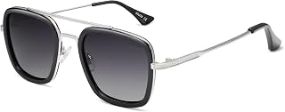 SOJOS Retro Occhiali da Sole Tony Stark Uomo di Ferro Montatura in Metallo per Uomo Donna HERO SJ1126 con Argento Telaio/Lato Nero/Grigio Lente Gradiente