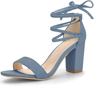 Allegra K Women Chunky Strappy Lace Up Heels Open Toe Sandal