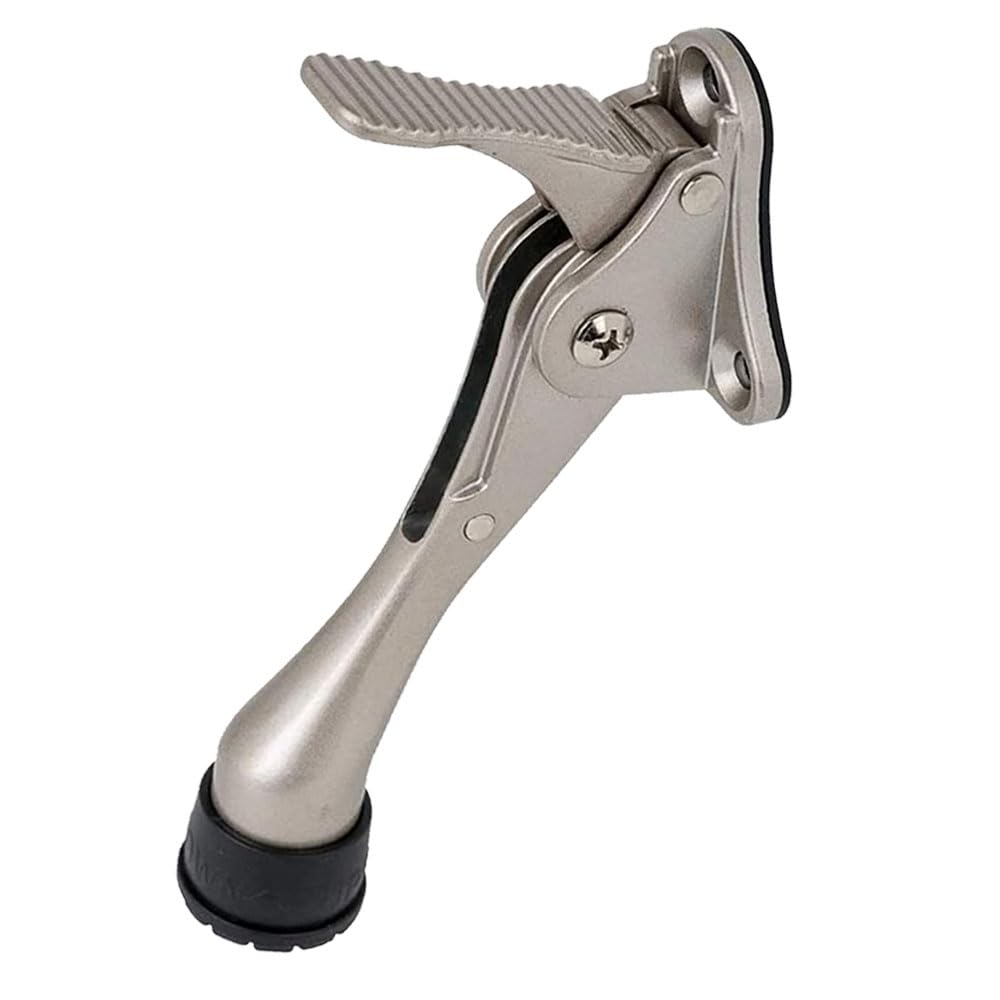 HA SHI One Touch Kickdown Door Stopper, Satin Nickel, 4 Inch, 1 Pack | Tap down 