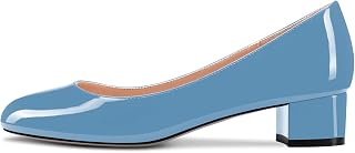 CASTAMERE Chunky Wide Low Kitten Heel Round Closed Toe Pumps Slip-on Cute Classic Dress Shoes