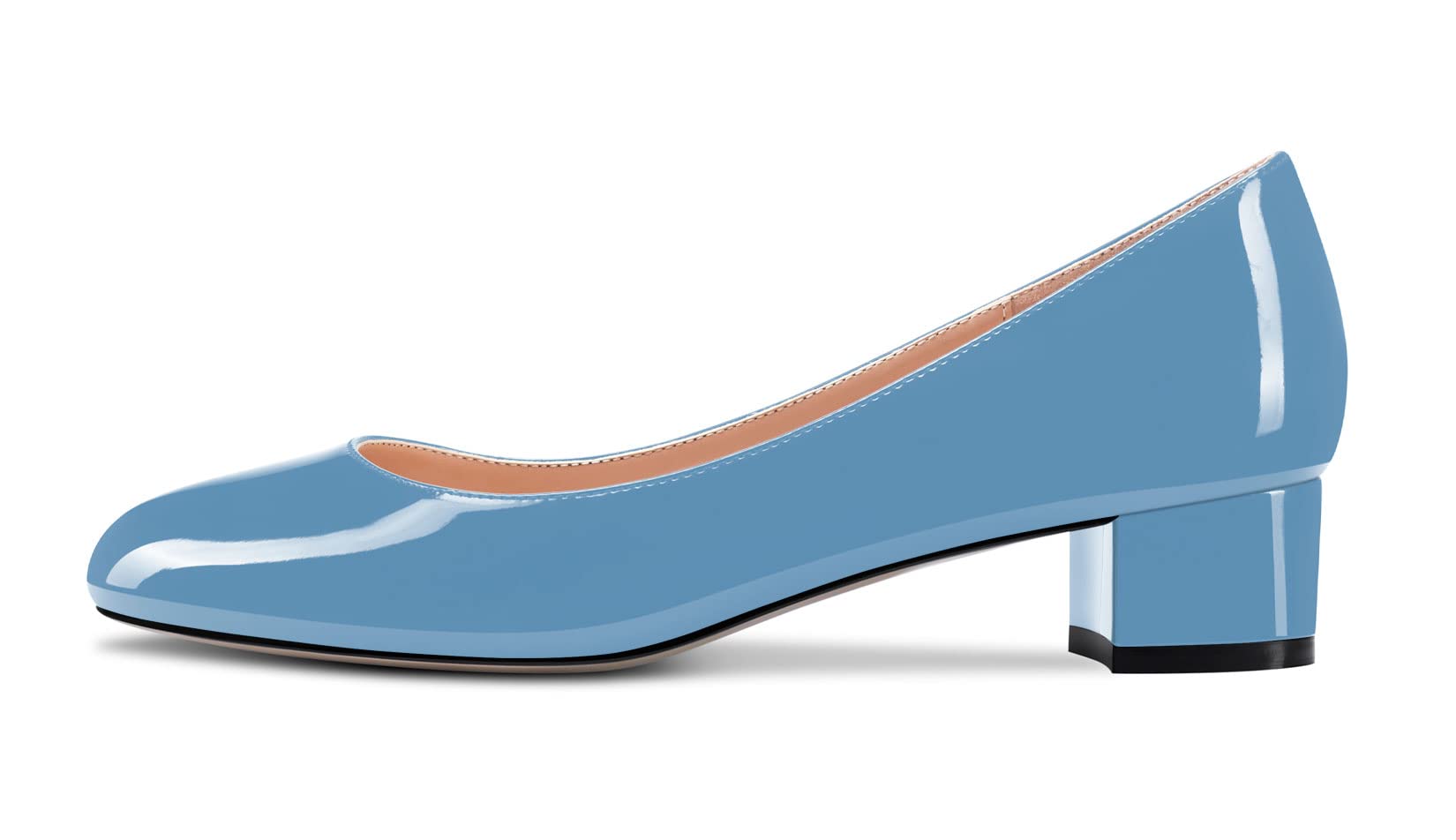 CASTAMERE Chunky Wide Low Kitten Heel Round Closed Toe Pumps Slip-on Cute Classi