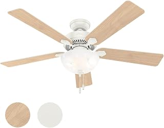 Hunter Fan 52 inch Indoor Ceiling Fan with Lights and Pull Chain, White Ceiling Fan for Bedroom, Living Room, Office, Kitchen (Renewed)