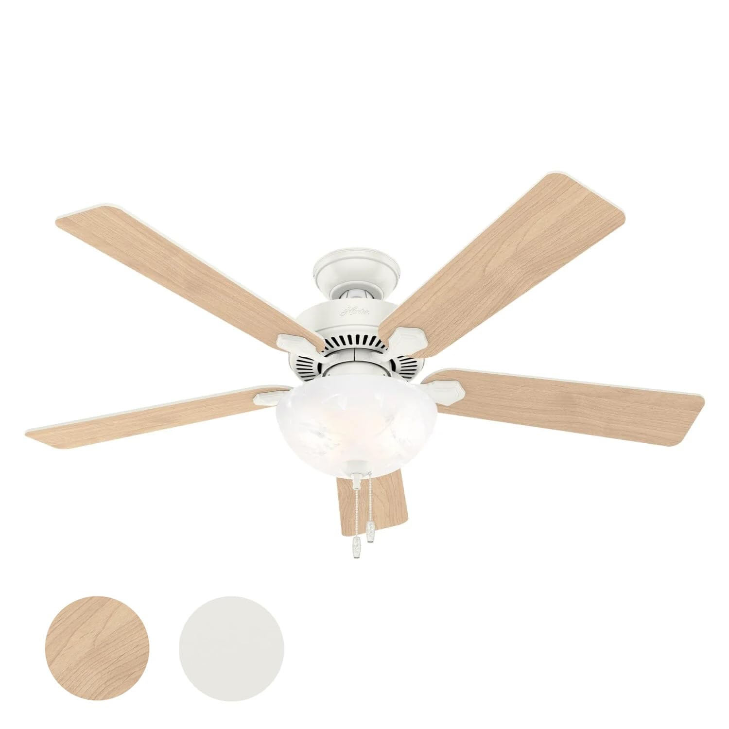 Hunter Fan 52 inch Indoor Ceiling Fan with Lights and Pull Chain, White Ceiling 