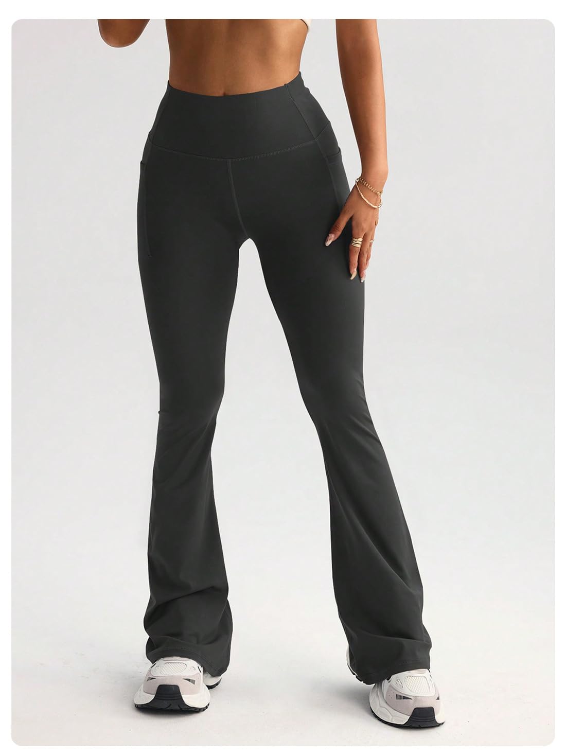 Women Yoga Pants High Waist Peach No Camel Toe Flared Gym Leggings with Pockets 