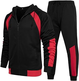 MANTORS Men's Hooded Athletic Tracksuit Casual 2 Pieces Suits Color Block Hoodies and Sweatpants Set
