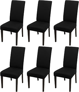 JQinHome High Stretch Removable Washable Chair Seat Protector Cover for Home Party Hotel Wedding (Pack of 6, Black)