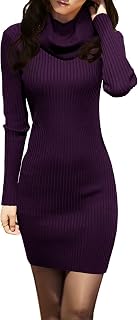 V28 Women's Cowl Neck Knit Stretch Stretch Long Sleeve Slim Fit Sweater Dress