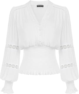 Scarlet Darkness Women's Renaissance Lace V Neck Lantern Sleeve Blouse