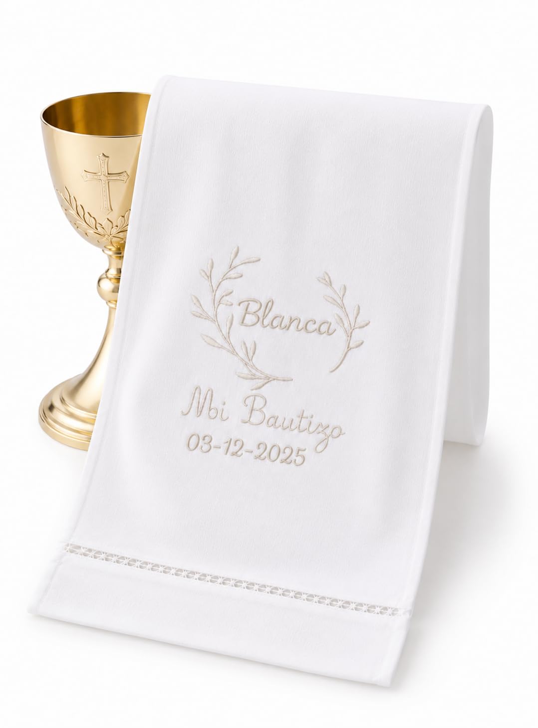 Personalised Embroidered Christening Scarf with Name, Colour and Date – Christen
