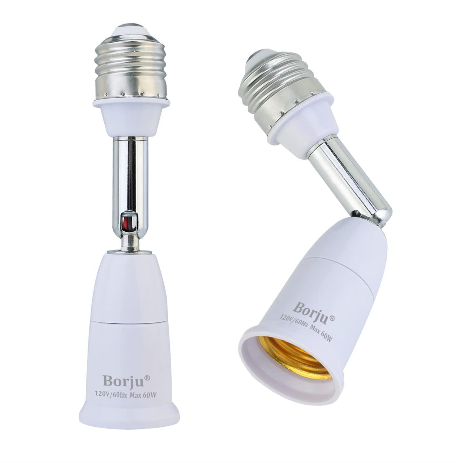 Borju Light Socket Extender [2-Pack], 4.5 Inch Extension, 360° Adjustable Socket