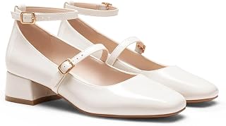 Coutgo Mary Jane - Zapatos de tacón bajo grueso para mujer, punta cuadrada, para fiesta, trabajo