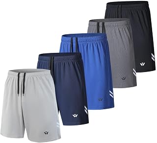 5 Pack Men's Sports Shorts with Pockets and Elastic Waistband Quick Dry Running Shorts