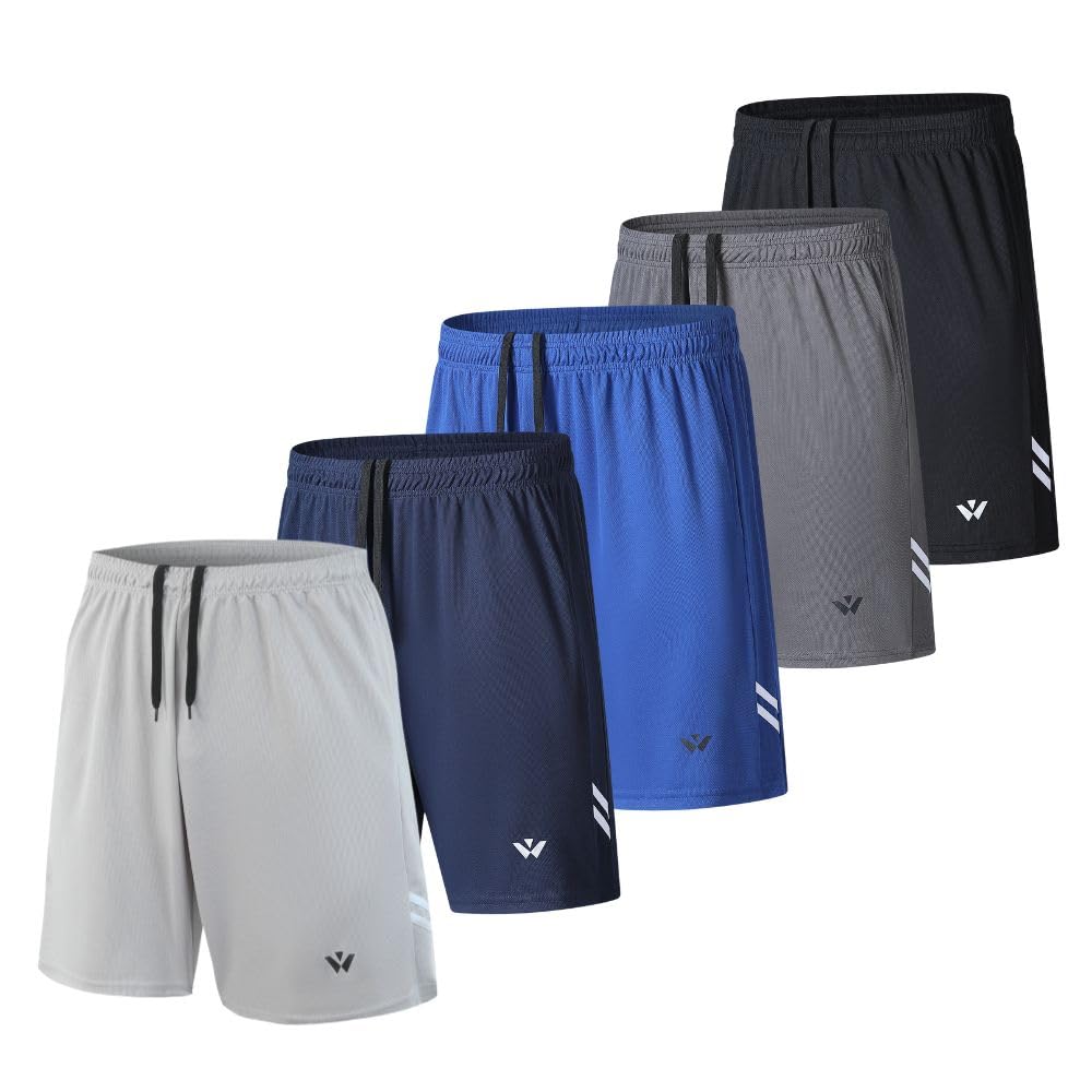 5 Pack Men's Sports Shorts with Pockets and Elastic Waistband Quick Dry Running 