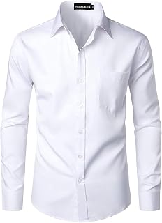 PARKLEES Camisa de vestir urbana elegante informal de negocios, ajustada, de manga larga, con botones y bolsillo para hombre