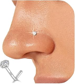 925 Sterling Silver Nose Ring Stud for Women, 18G/20G/22G/24G, L Shaped | Tiny 2mm CZ Nose Stud, Dainty, Lightweight, Comfortable & Hypoallergenic Everyday Nose Piercing Jewelry