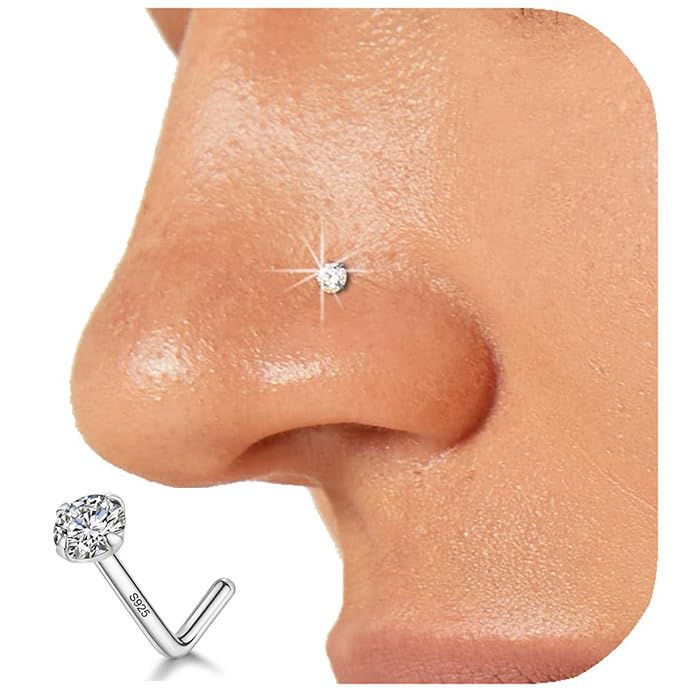 925 Sterling Silver Nose Ring Stud for Women, 18G/20G/22G/24G, L Shaped | Tiny 2