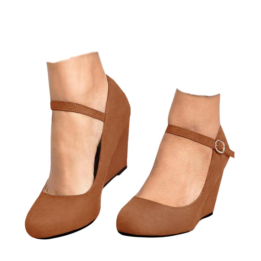 Coutgo Womens Wedge Pumps Elegant Mary Jane Shoes Comfortable Closed Toe Ankle S