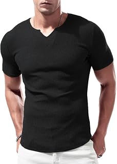 Lehmanlin Men's Long-Sleeved Short-Sleeved Sports T-Shirt, Elastic V-Neck, Muscle Fit, Casual Underwear