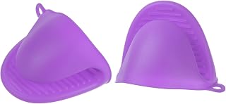 2 Pcs Thickened Mini Oven Gloves, Heat Resistant Silicone Oven Gloves for Kitchen, Kitchen, Oven, BBQ, Heat Resistant Gloves, Purple