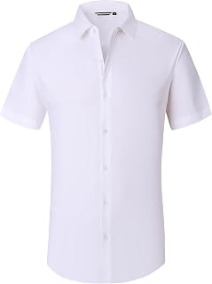 Alex Vando Camicia da uomo a 4 vie, elasticizzata, senza pieghe, vestibilità regolare, a maniche corte, con bottoni
