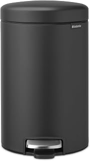 Brabantia NewIcon Pedal Bin 12 L | Soft Close Waste Bin with Odour-Proof Lid and Plastic Inner Bucket | Compact, Non-Slip Trash Can for Kitchen, Office, Bathroom or Bedroom |Mineral Infinite Grey