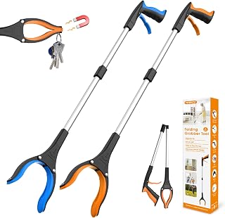 REWKCY 32 Inch Heavy Duty Grabber Reacher Tool, 2 Pack Foldable | Reacher grabber for most users, seniors included. Garbage picker grabber, picker upper grabber stick, indoors or out, 32 in.
