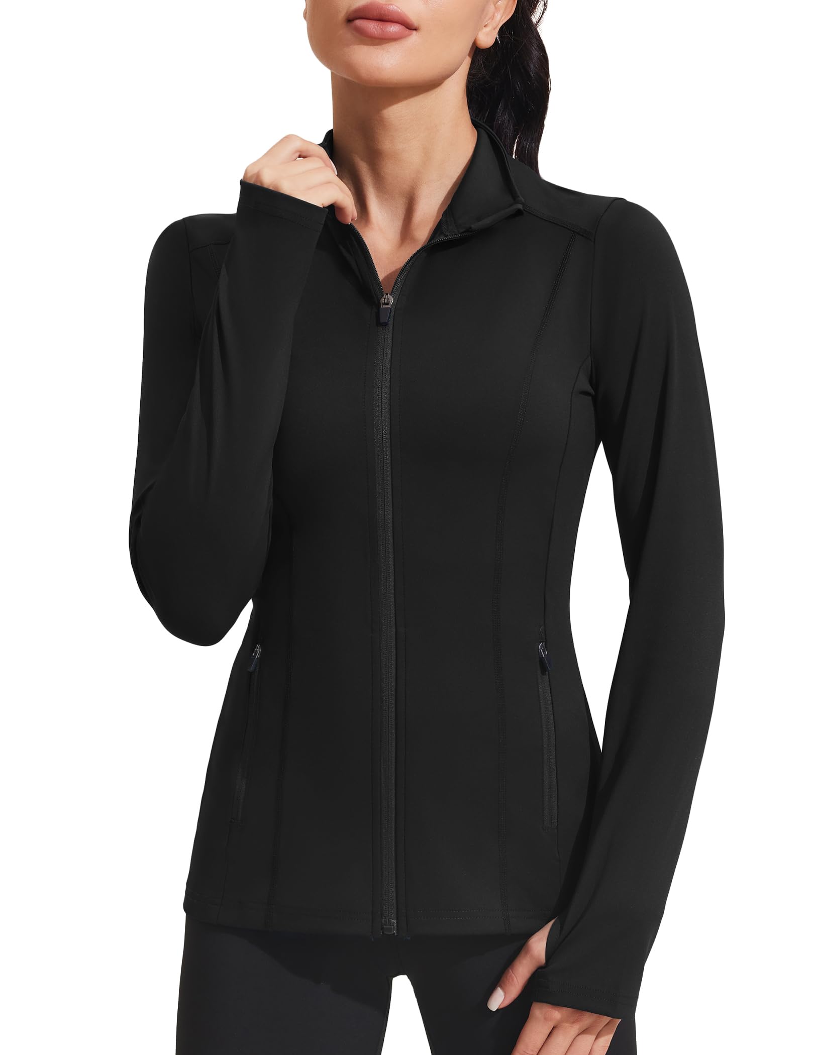 PINSPARK Women's Athletic Jackets Slim Fit Workout Jacket Full Zip Up | Gym Runn