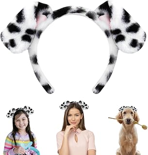 Beviliu Dalmatian Dog Ears Headband - Realistic Puppy Hairband Fluffy Adult Dogs Costume for Halloween Party Cosplay Washing Makeup