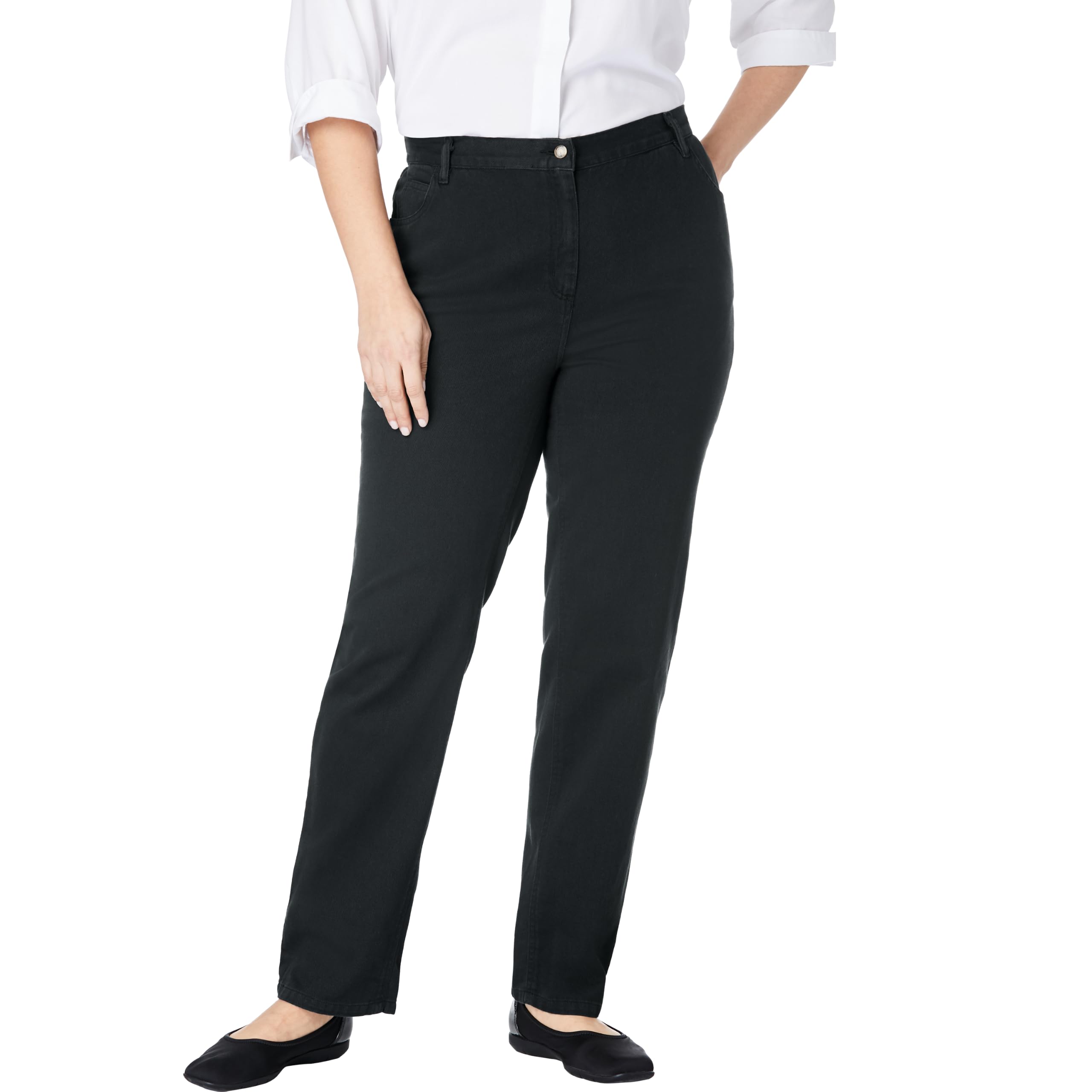 Woman Within Perfect Back-Elastic Gap-Free Straight-Leg Cotton Jeans