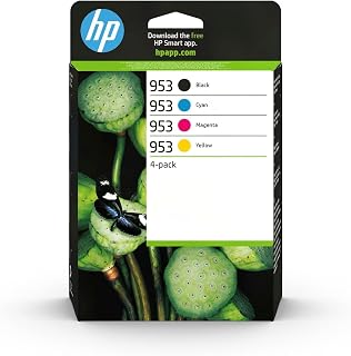HP 953 Black/Cyan/Magenta/Yellow Original Ink Cartridges 4-Pack | Compatible with HP OfficeJet Pro 7700, 8200, 8700, yield 900 pages (Black) / 630 pages (C/M/Y) (6ZC69AE)