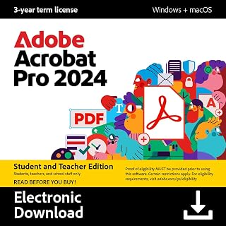 Adobe Acrobat Pro 2024 | Student & Teacher |PDF Software | Convert, Edit, E-Sign, Protect |3-year term licence│PC/Mac│Digital Download