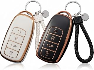 2 Pack TPU Car Key Covers with Lanyards for 4-Button Key Fobs | Full‑Body Protection TPU 4 Buttons Car Key Card Case with 2 Lanyards,Compatible With Chery Tiggo 8/7/Pro,Omoda 5,Jaecoo 7