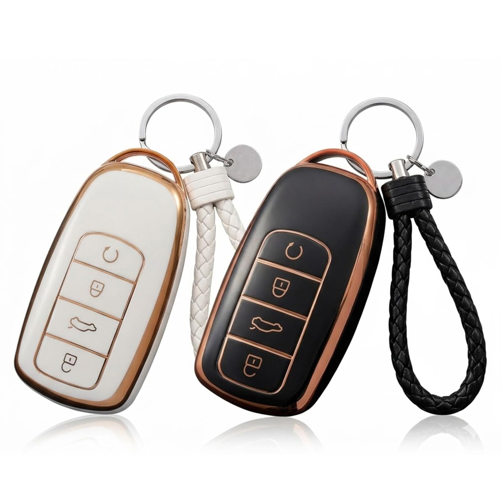 2 Pack TPU Car Key Covers with Lanyards for 4-Button Key Fobs | Full‑Body Protec